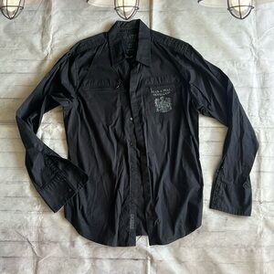 EUC Guess Men's Rock & Roll Rebellion Black Button Down Shirt Large